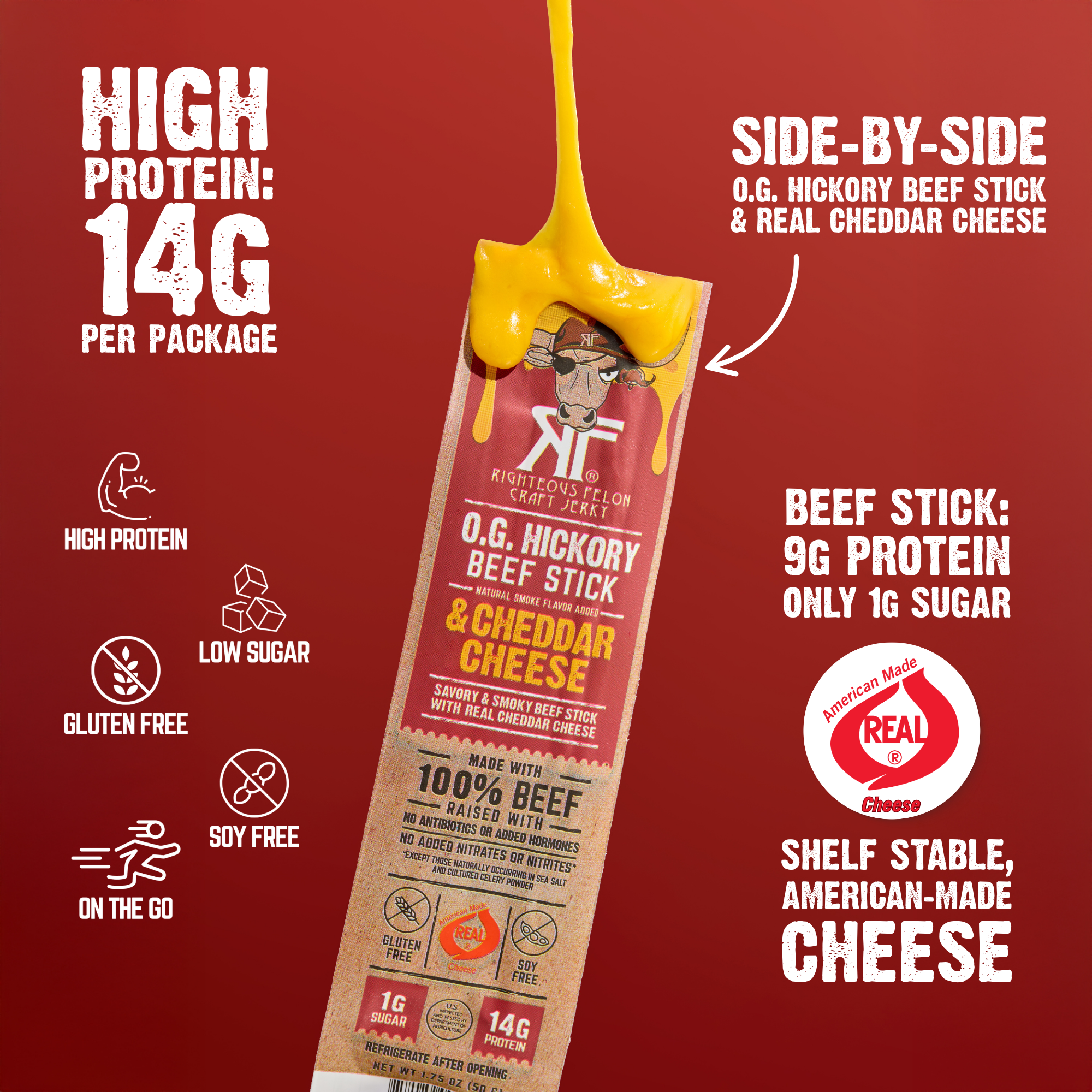 NEW Righteous Felon Beef & Cheese Sticks 3-Pack (1.75oz each) Q0